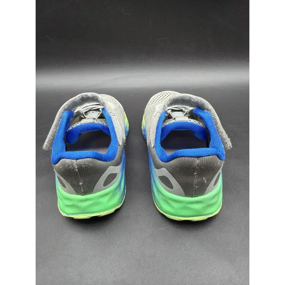 New Balance Arishi v4 Kids Running Shoes Gray Blue Green Hook Loop Size 6 US